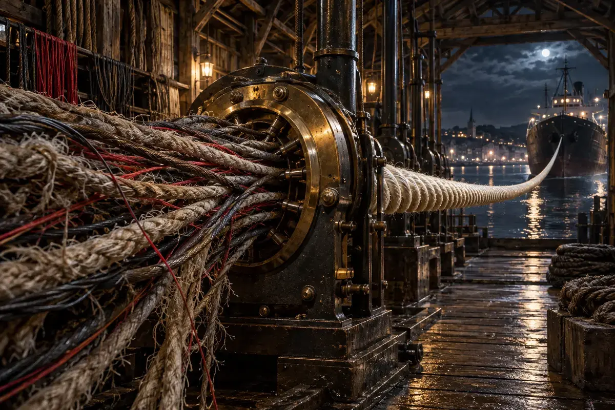 Frayed ropes enter a rope-making machine and emerge as one load-bearing line.